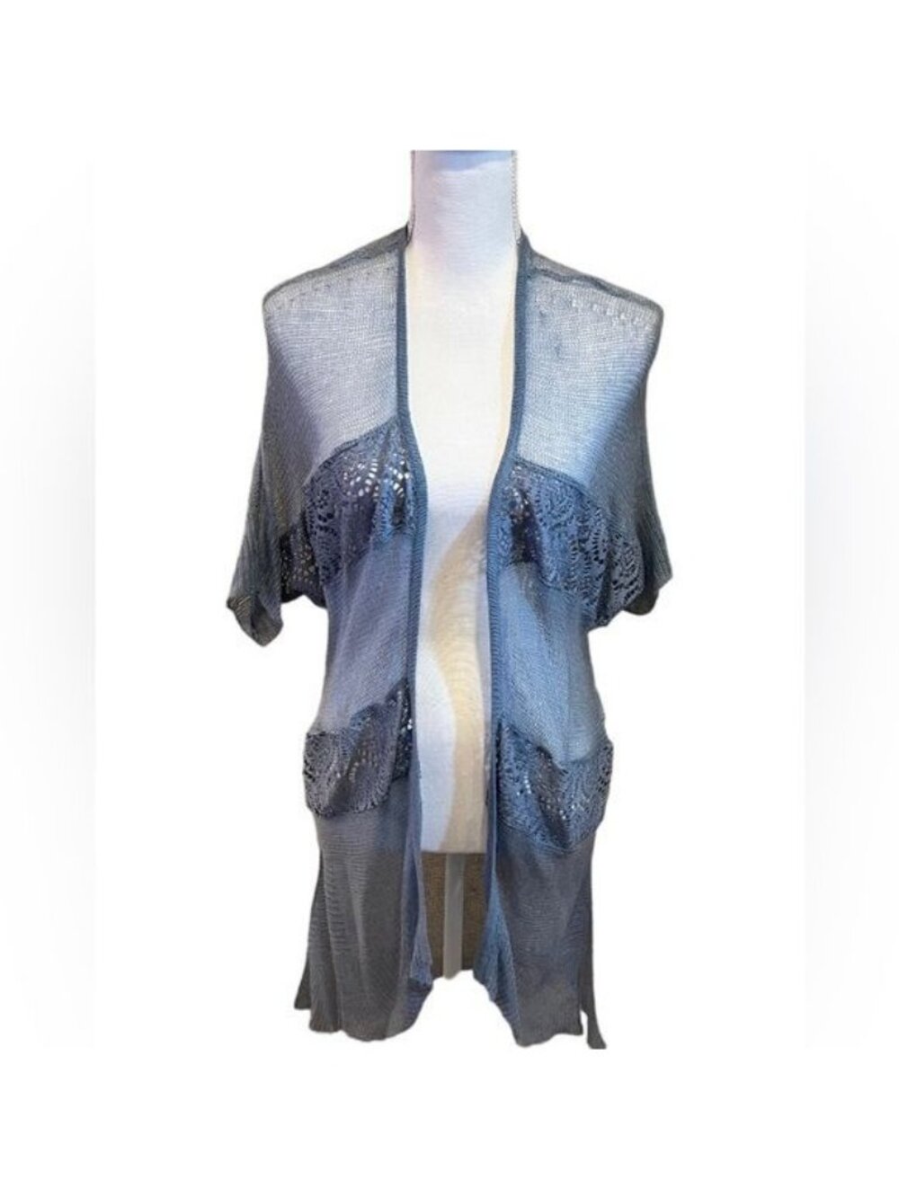 Chico’s Sweater Larkyn Lace Cardigan Western Bluebird Color Small Chico’s 0 NWT - Picture 3 of 13